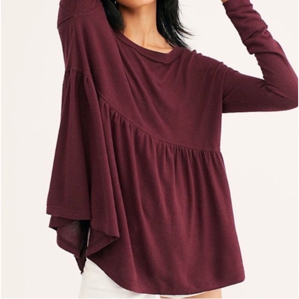 Free People Forever Your Girl Babydoll Top size Large Burgundy